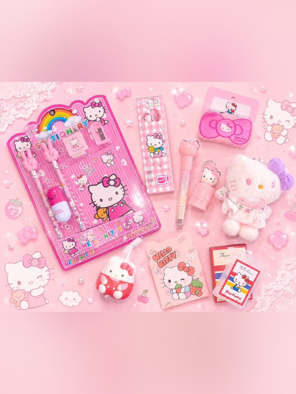 Hello Kitty Sanrio stationary makeup bundle hair clip accessories plush keychain